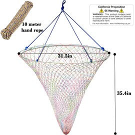 FREGITO Bridge and Pier Fishing Net Heavy-Duty Design for Big Fish Portable Fishing Cast Net with Rope, Coarse Soft Steel Hoop, Colourful Dual-Line Construction Drop Net/Rope/Storage Bag