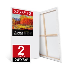 ESRICH Stretched Canvas for Painting 24x36 Inch, 2 Pack Large Canvas for Painting, Primed Acid-Free Cotton Blank Canvases 24x36 Inch, Large Painting Canvas for Oil Paint,Watercolor,Acrylic Paint.