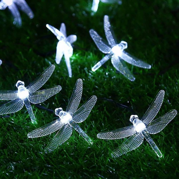 AMZSTAR Solar Powered String Lights Waterproof,19.7ft 8 Modes 30LED Dragonfly Fairy Lights Decorative Lighting for Indoor/Outdoor Home Garden Lawn Fence Patio Party (White)