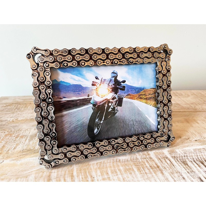 Top Brass Bicycle/Motorcycle Chain Picture Frame 5" X 7" Photo