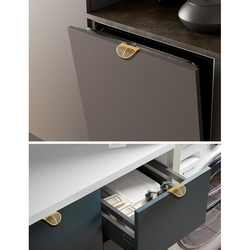uvbws 2PCS Leaf Cabinet with Solid Brass Edge Handle, Brushed