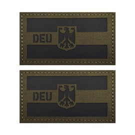 EmWoot 2PCS Germany German Flag Patches Eagle Emblem IR Infrared Reflective Laser Cut Tactical Morale Patch Hook and Loop(Army Green)