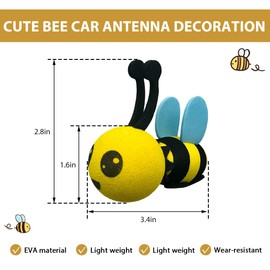FSTURIOS Bee Car Antenna Topper, Happy Smiley Bee Antenna Ball Funny Automotive Roof Decoration, Cute Bumble Bee Aerial Ball Toppers Lovely Auto Accessory for Most Vehicles (Blue, Big Eyes)