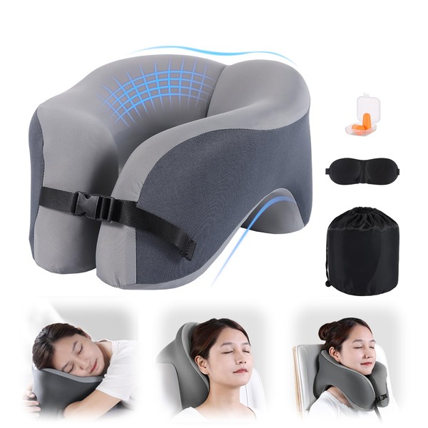 2-in-1 Neck Pillow, Memory Foam Travel Neck Pillow, Airplane Travel