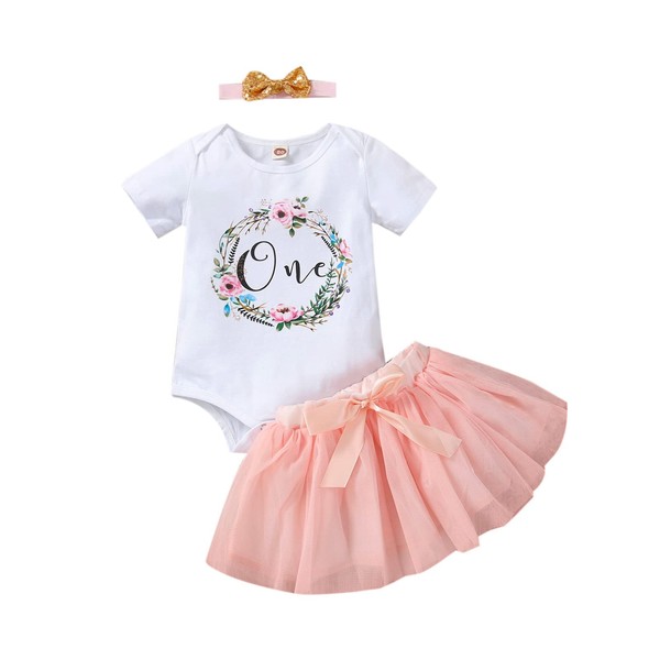 ATCTBOGFS Baby Girls 1st First Birthday Outfits Cotton Romper TuTu