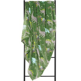 Adore Home Super Soft Fleece Dinosaur Blanket Kids Character Green Super Soft & Cuddly 100x150cm