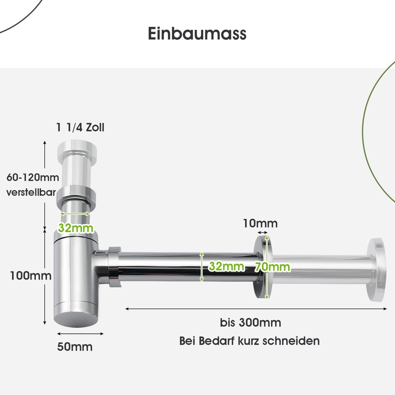 Designer Siphon Chrome Syphon for Washbasins and Washbasins, Bottle Siphon