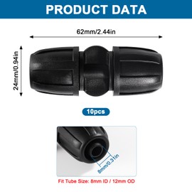 VooGenzek VooGenzek 10 Stücke 8/12 mm Tropfbewässerungsarmaturen, Gerade Barbed Garten Schlauch Verbinder, Bewässerung Verbinder, Tropfrohr Widerhakenverbinder, für Garten, Rasen