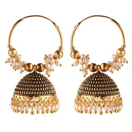 Efulgenz Oxidized Gold Tone Hoop Jhumka Earrings Indian Oxidized Jewelry for Navratri Indian Bollywood Bridal Wedding Jewelry Traditional Oxidized Jhumka Jhumki for Women