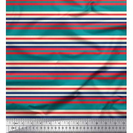 Soimoi Green Rayon Fabric Horizontal Stripe Print Sewing Fabric BTY 42 Inch Wide