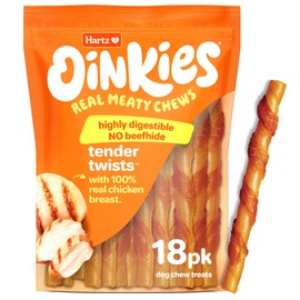 Hartz Oinkies Tender Twists with Real Chicken Breast Rawhide-Free Dog Treats, Highly Digestible Dog Chews, 18 Count