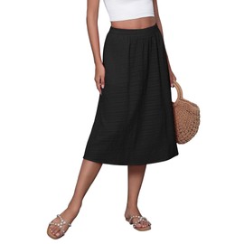 Witsmile Women's Midi Skirt with Pockets High Elastic Waist Flowy Ruffle Casual Summer Boho Aline Skirts(Black,S)