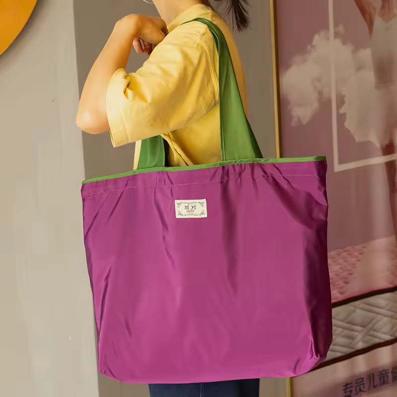Large Capacity Foldable Shopping Bag with Drawstring Closure