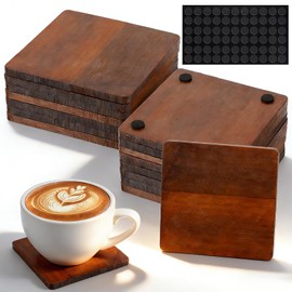 16 Pcs Square Acacia Wood Coasters, Acacia Wood Square Coasters Bulk for Crafts Home Decor, 4 Inch Square Acacia Wooden Coasters with Non-Slip Pads for Drinks and DIY Crafts