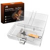 Fish Grill Basket for Outdoor Grill, Stainless Steel ，Removable Wooden