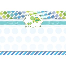 30 Blank Thank You Cards Turtle Under The Sea Design Baby Shower Party Unisex Blue Green Yellow + 30 White Envelopes