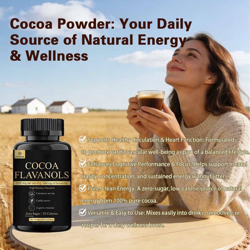 High Flavanol Cocoa Powder Supplement | 1200mg Flavanols Complex for