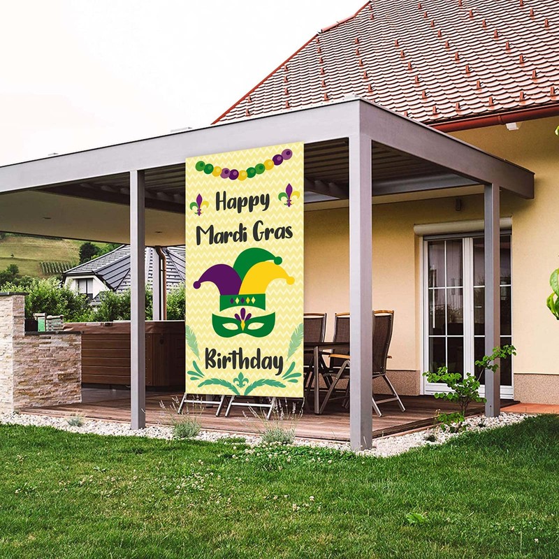 Happy Mardi Gras Masquerade Masks Purple Green Gold Banner Happy