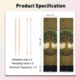 PLIGREAT 2 Pack Tree of Life Vertical Tapestry Celtic Knot Aesthetic Wall Hanging for Bedroom Living Room Home Decor Long Narrow Art Tapestry with Tassels, 52" x 13"/130 x 33cm