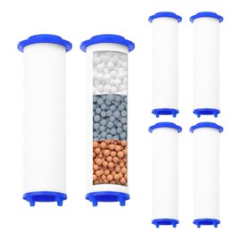 uxcell 6 Pcs Shower Head Filter with Calcium Balls 3 Inch PP Cotton Filter Cartridge Replacement High-Pressure Handheld Fan Shower Jet Sets