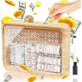 Money Saving Box Piggy Bank for Adults , 2024 New Wooden Cash Vault Money Box with Counter, Reusable Money Saving Bank  Counter with Money Saving Target and Numbers (5000 USD) - Color: 5000 USD