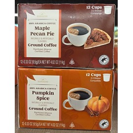 Barissimo Maple Pecan Pie & Pumpkin Spice Ground Cup Light Roast Coffee 4.02oz 114g (Two Boxes)