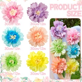 PATTEPOINT 6PCS Pastel Paper Flowers Decorations Colorful Giant 12'' Crepe Tissue Paper Flowers Decorations Large Flowers for Wedding Birthday Baby Shower Classroom Wall Decor Supplies