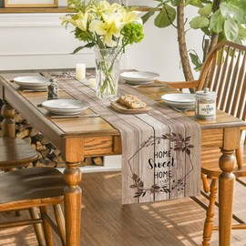 Table Runner 40 x 140 cm Beige Brown Modern Table Runner Outdoor Weatherproof Country House Style Linen Runner Table Washable Table Decoration for Spring Autumn Kitchen Coffee Table Party Decor