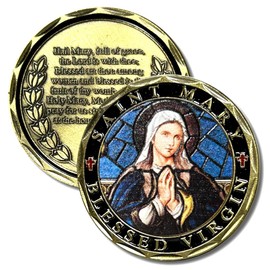Aizics Mint St Mary Coin, Virgin Mary Catholic Challenge Coin, Religious Coin Collectibles, Copper Plated 38mm x 2mm