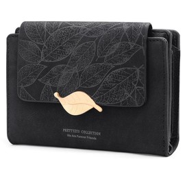 REETEE Women's Small PU Leather Purse, Women's Small and Short Format Purse, Many Compartments, Women's Purse with 10 Card Slots and Zip Coin Compartment Wallet, Black (X-black), Elegant