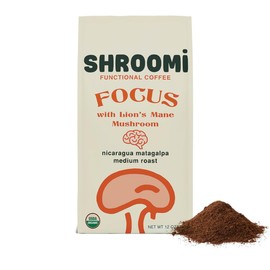 Organic Ground Premium Mushroom Coffee by Shroomi | | Mental Performance Coffee | Lion’s Mane, Reishi, Chaga Focus Blend | Medium Roast, Certified Fair Trade, Gourmet Ground Coffee from Nicaragua Matagalpa | 12oz Bag