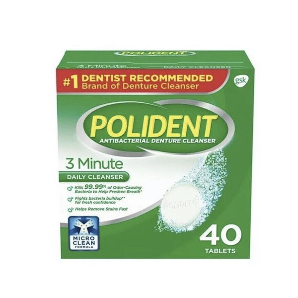 1 X Polident 3-Minute Denture Cleanser 40 Tablets Cleaner Discontinued