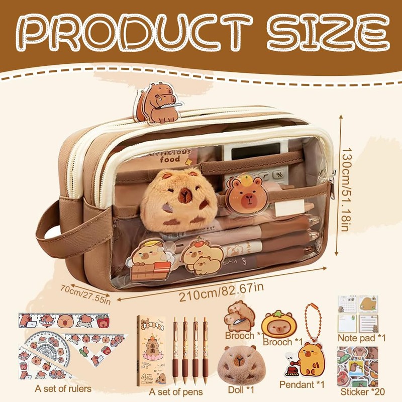 XPJBKC Capybara Pencil Case, Capybara Stationery Set with Compartments, Large