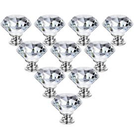 10 Pack Drawer Knobs, 40mm Diamond Shaped Crystal Glass Cabinet Knobs, Pulls and Handles for Home Kitchen Bathroom Cupboard (Transparent)