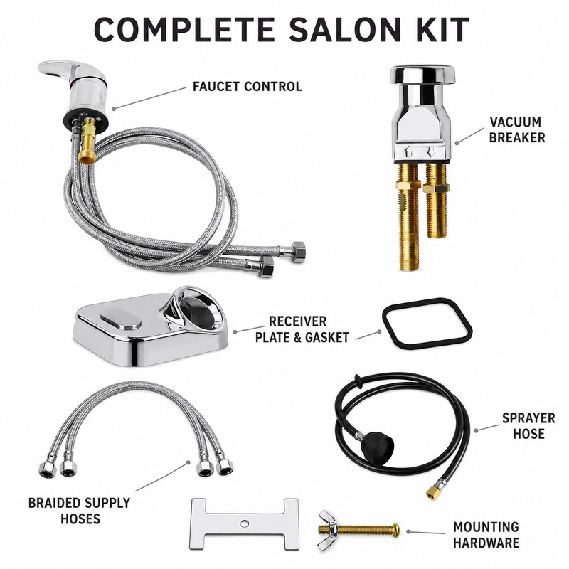 Salon Shampoo Bowl Faucet Kit with Vacuum Breaker and Sprayer