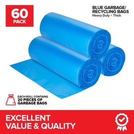 Heavy-Duty Blue Recycling Bags, 60-Pack Blue Garbage Bags For Recycling | 33-Gallon Capacity| Commercial, Industrial or Home Use