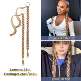 YOGFIT 2PCS DIY Braid Ponytail Extension, Long Straight Wrap Around Ponytail Hair Extensions Natural Soft Synthetic Hairpieces for Women Daily Wear