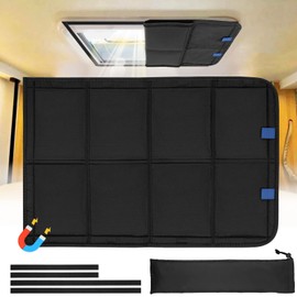RV Skylight Window Shade, 23 ¼" (L) x 15 ¼" (W), Foldable Magnet RV Blackout Cover, UV Rays Protection Camper Trailer Fan Vent Cover, Waterproof Thickened Oxford Fabric (Black)