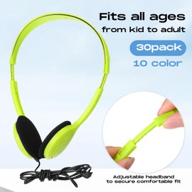 Yunsailing 30 Pack Class Set Headphones for Kids Students Bulk Classroom Headsets Adjustable School Earphones On Ear with 3.5mm Jack for Youth Adults, Teacher Must Have Supplies (Vibrant Color)
