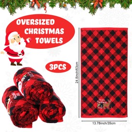 Moukeren 3 Pack Christmas Hand Towels Red and Black Buffalo Plaid Kitchen Towels Bathroom Sets 13.78 x 24.8 in Embroidery Cotton Fingertip Dish Towel Cloths for Xmas Decor(Black,Bear)