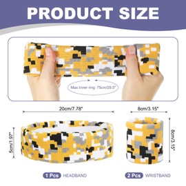 sourcing map Sweat Band Set Sports Terry Cloth Headband Wristband Set 8"x2" Moisture Wicking Sweat Absorbing Head Band for Women Men Workout Exercise (Checkered Camouflage Yellow)