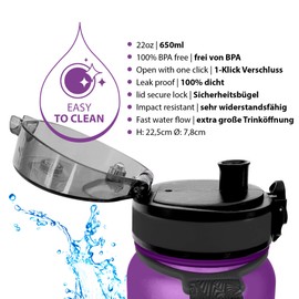 Coolrhino Water Bottle 350 Ml, 650 Ml, 1 L, 1.5 L for Sports, Outdoors, School, Fitness & Children - Leak-Proof and BPA Free Water Bottle for Bicycle, purple, 650ml