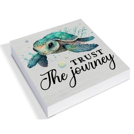 Rustic Trust the Journey Beach Wooden Box Sign Desk Decor, Sea Turtle Wood Block Sign Home Beach House Tabletop Shelf Desk Decoration, 5 X 5 Inches