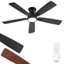 Fanbulous 46 inch Ceiling Fans with Lights, Flush Mount Ceiling Fan and Remote, Modern Low Profile, 3CCT 20W LED Light with 6-Speeds Quiet Reversible Motor, for Bedroom, Living Room, Apartment, Black