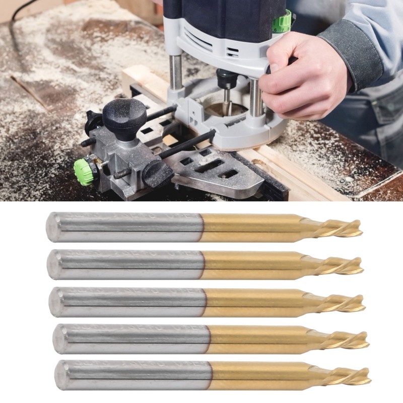 5Pcs 3Flute Flat End Milling Cutter Round Shank TiPlated Accessories