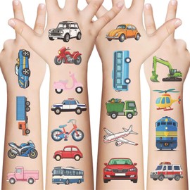 10 Sheets Cartoon Transport Vehicle Temporary Tattoos Stickers Mixed Style Body Art Cars and Trucks Temporary Tattoos Fake stickerfor Classroom Reward Birthday Party Event Decor (Vehicle)