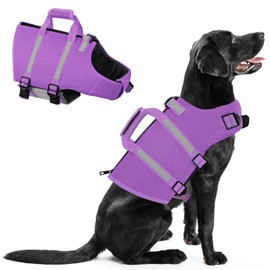 Queenmore Large Dog Life Vest For Swimming, XL Dog Life Jacket, Doggie Life Vest For Swimming Large Breed, Pet Lifesaver For Boating With Rescue Handle, Zipper, Pet Floating Vest For Pool (Purple, XL)