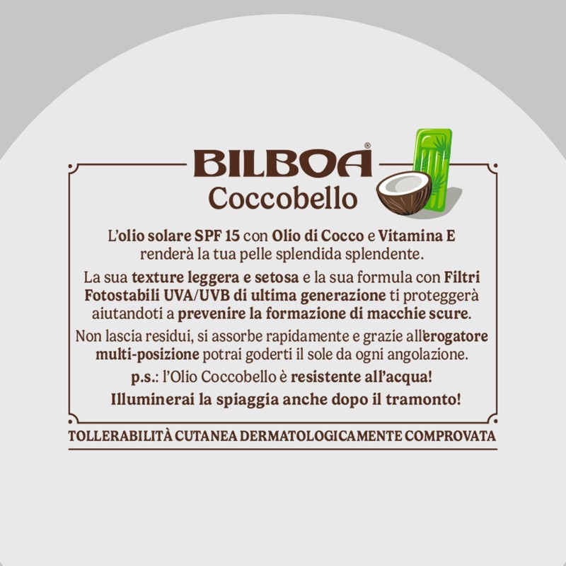 Bilboa Coccobello Olio Solare SPF 15, con Olio di Cocco,