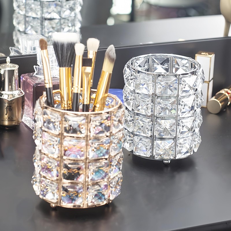 GHYTRIGEN 2 Pcs Makeup Brush Holder,Crystal Fountain Pen Holder,Cosmetics Brush