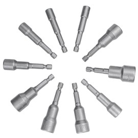 Bestgle 10 Pcs Magnetic Power Nut Sockets Driver Set, 1/4 Inch Hex Shank Metric Socket Wrench Screw Nut Driver Drill Bits Socket Nut Setters, 6mm 7mm 8mm 9mm 10mm 11mm 12mm 13mm 14mm 15mm